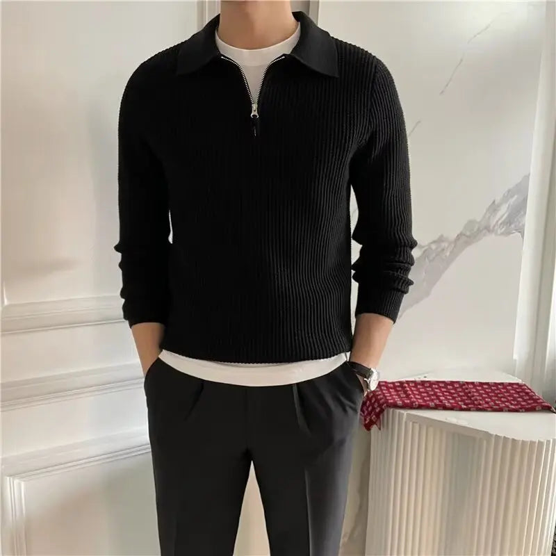 Łukasz | Stylowy sweter męski z zamkiem i kołnierzem