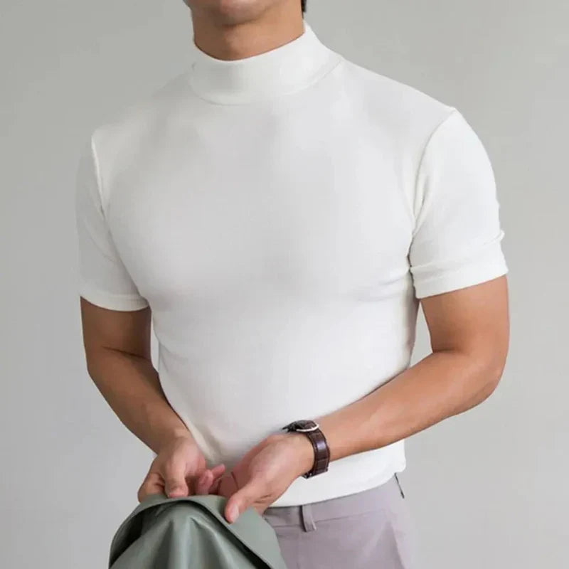 Igor | Basicowy T-shirt męski z podwyższonym kołnierzem