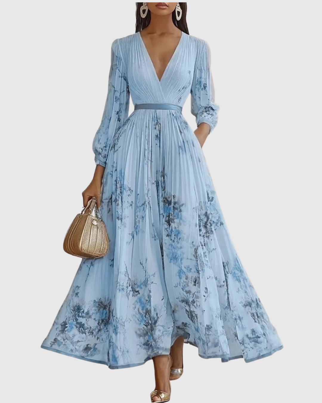 Joanna | Elegancka plisowana sukienka maxi damska