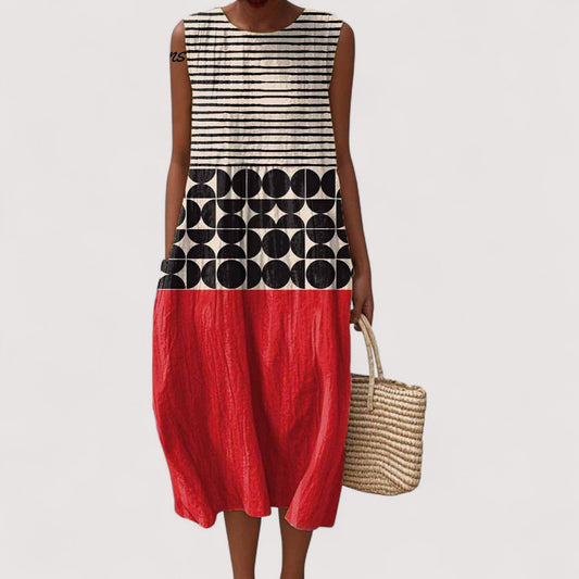 Anna | Sukienka damska midi letnia color block o luźnym kroju