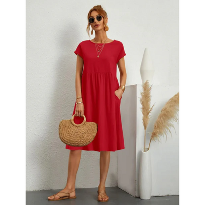 Eliza | Elegancka sukienka midi damska z krótkim rękawem