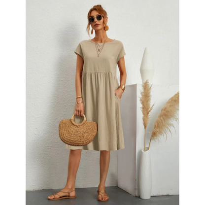 Eliza | Elegancka sukienka midi damska z krótkim rękawem