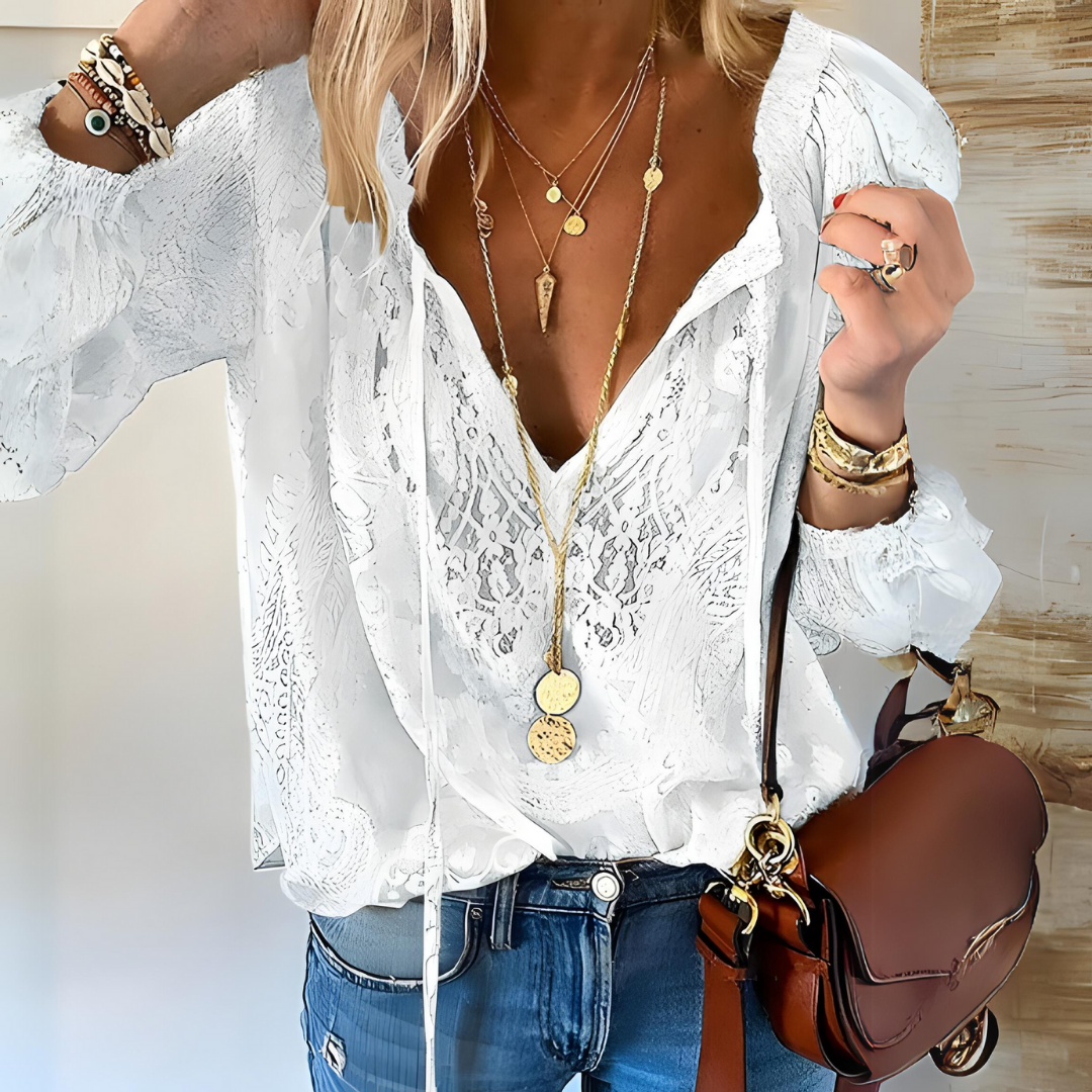 Roksana | Bluzka damska w stylu boho z rozciętym dekoltem vintage