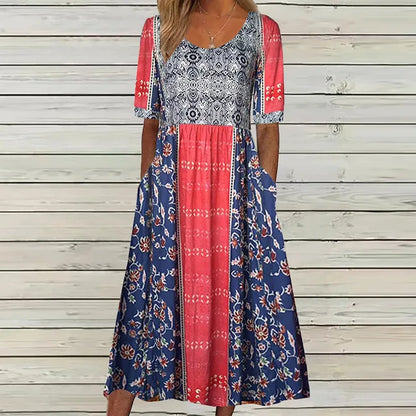 Joanna | Sukienka damska midi letnia w stylu boho z nadrukiem