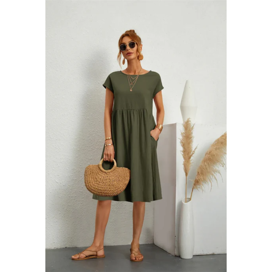 Eliza | Elegancka sukienka midi damska z krótkim rękawem