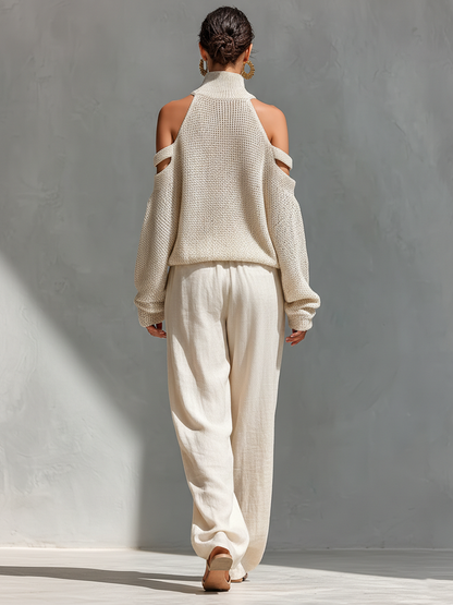 Oliwia | Letni komplet damski z golfem i szerokimi spodniami
