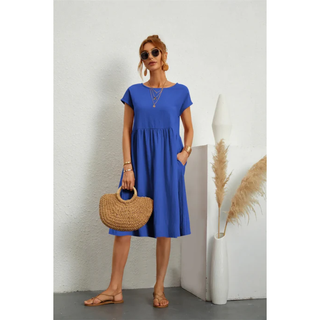 Eliza | Elegancka sukienka midi damska z krótkim rękawem