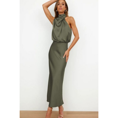 Wiktoria | Wieczorowa sukienka maxi damska z dekoltem halter