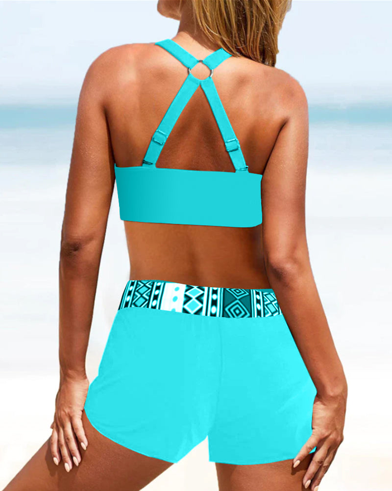 Bogumiła | Bikini damskie z wysokim stanem w geometryczny wzór