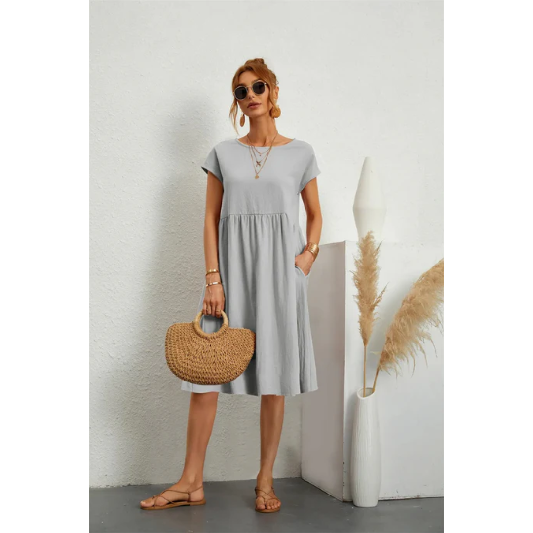 Eliza | Elegancka sukienka midi damska z krótkim rękawem