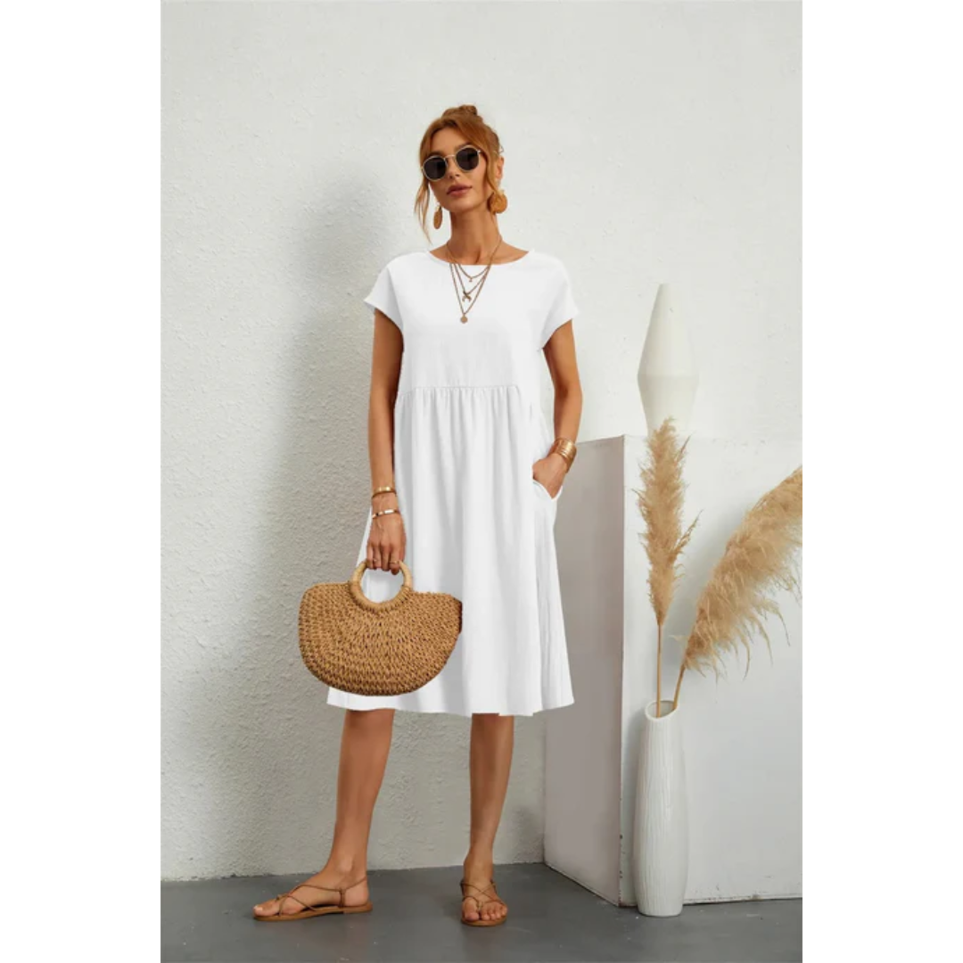 Eliza | Elegancka sukienka midi damska z krótkim rękawem