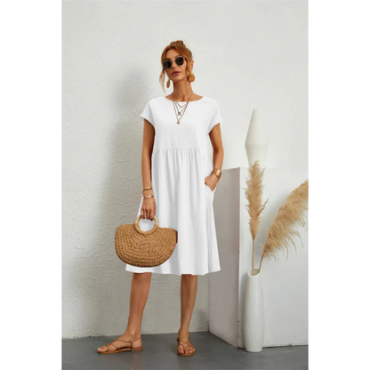 Eliza | Elegancka sukienka midi damska z krótkim rękawem