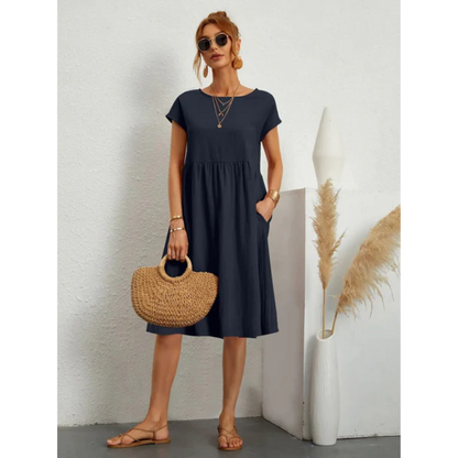 Eliza | Elegancka sukienka midi damska z krótkim rękawem