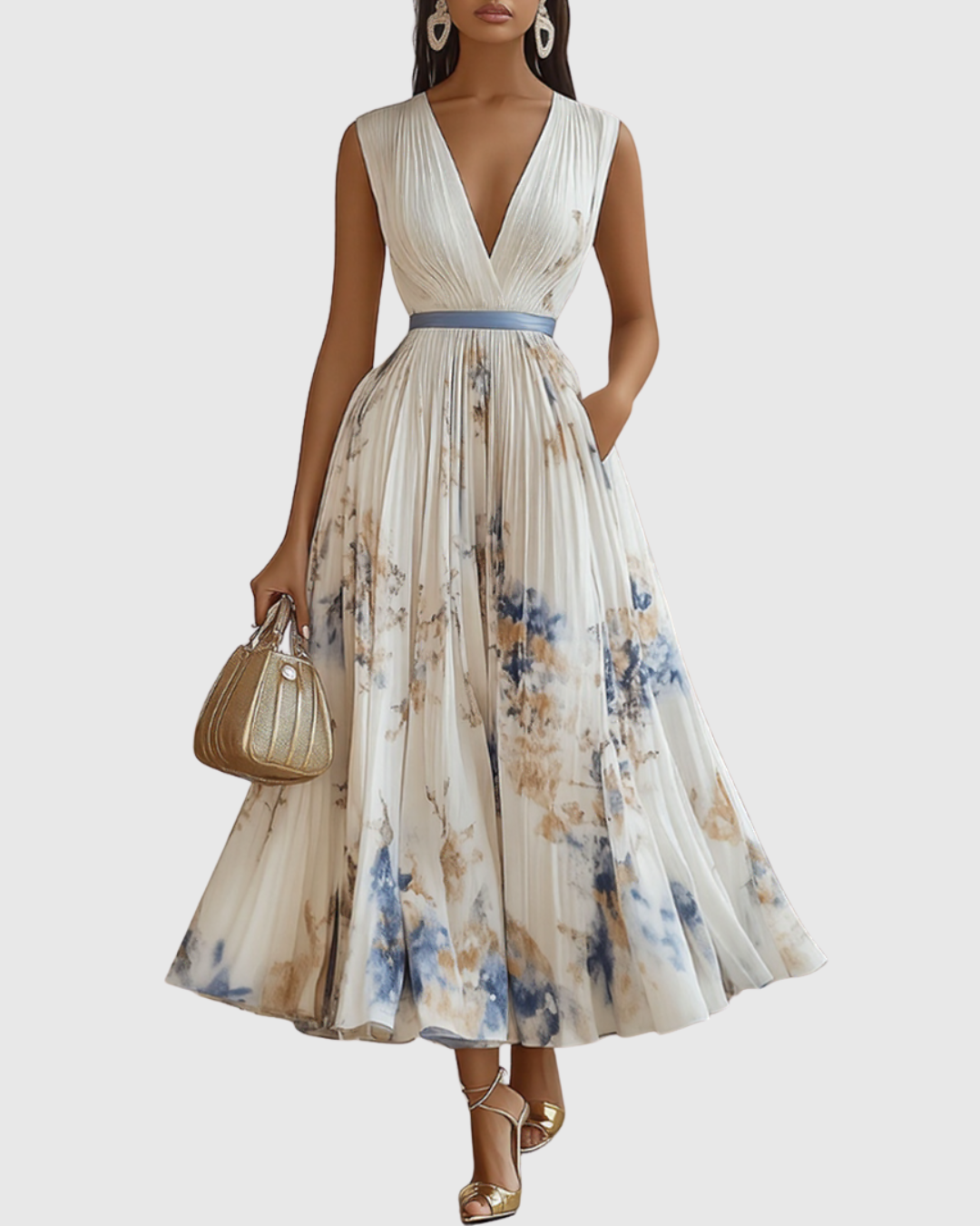 Joanna | Elegancka plisowana sukienka maxi damska