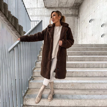 Jagoda | Długi płaszcz damski zimowy teddy