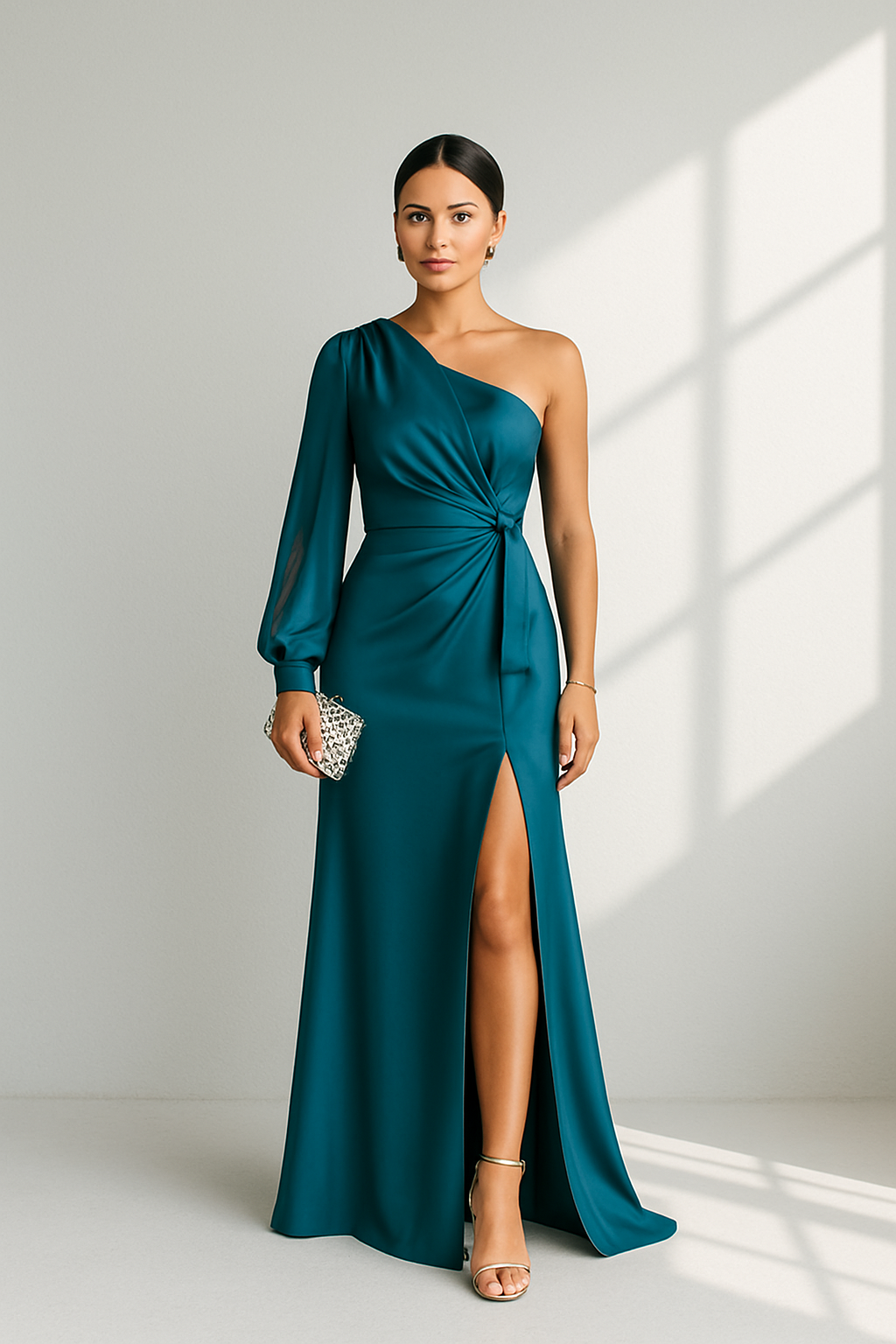 Asymetryczna sukienka one shoulder z rozcięciem