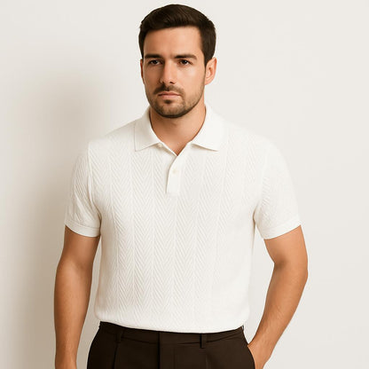 Mirek | Bawełniana koszulka polo męska z dzianiny żakardowej w stylu vintage