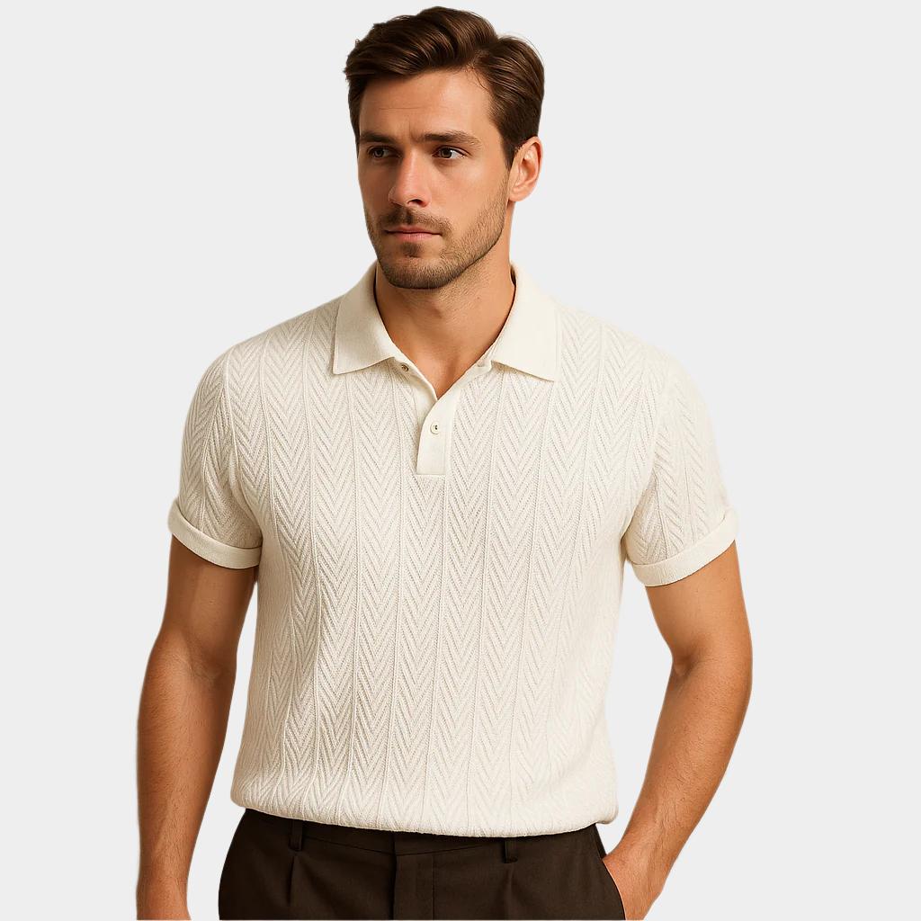 Mirek | Bawełniana koszulka polo męska z dzianiny żakardowej w stylu vintage