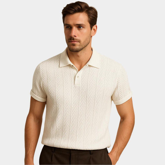 Mirek | Bawełniana koszulka polo męska z dzianiny żakardowej w stylu vintage