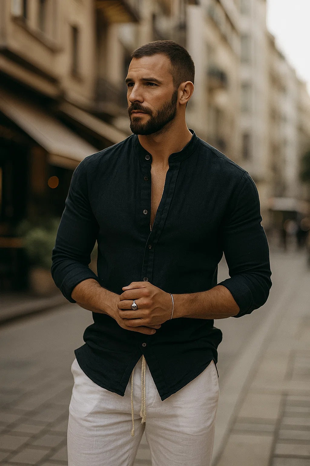 Adam | Casualowa koszula męska z rękawem 3/4