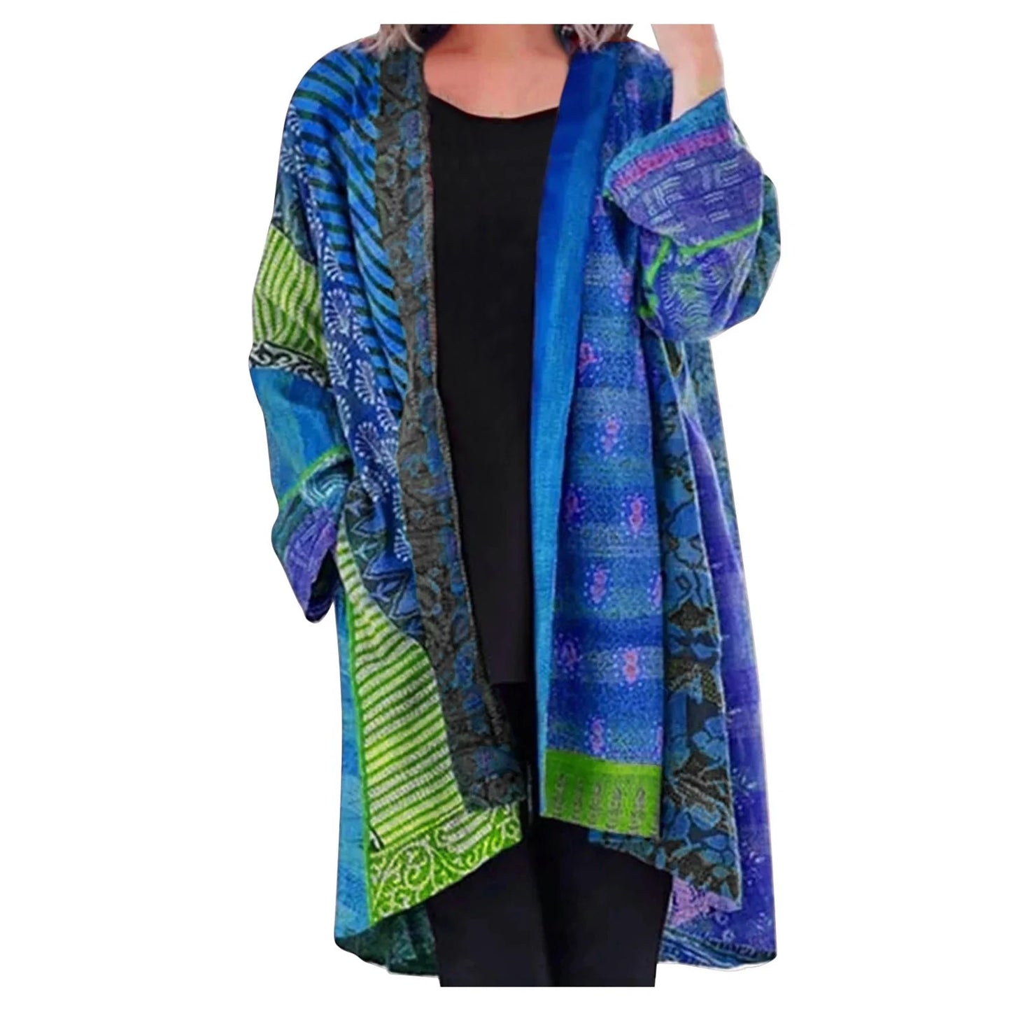 Noemi | Długi kardigan damski zimowa patchwork