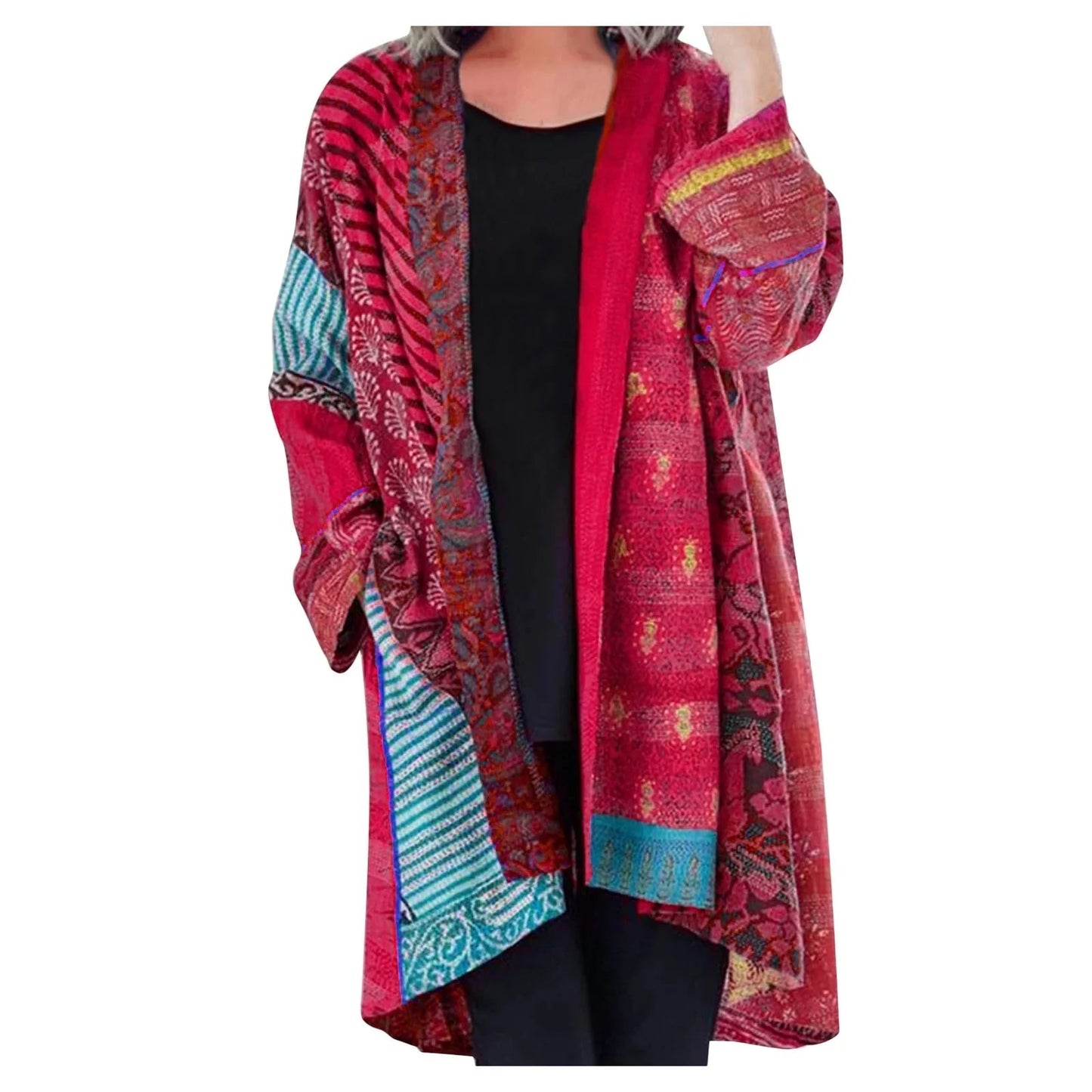 Noemi | Długi kardigan damski zimowa patchwork