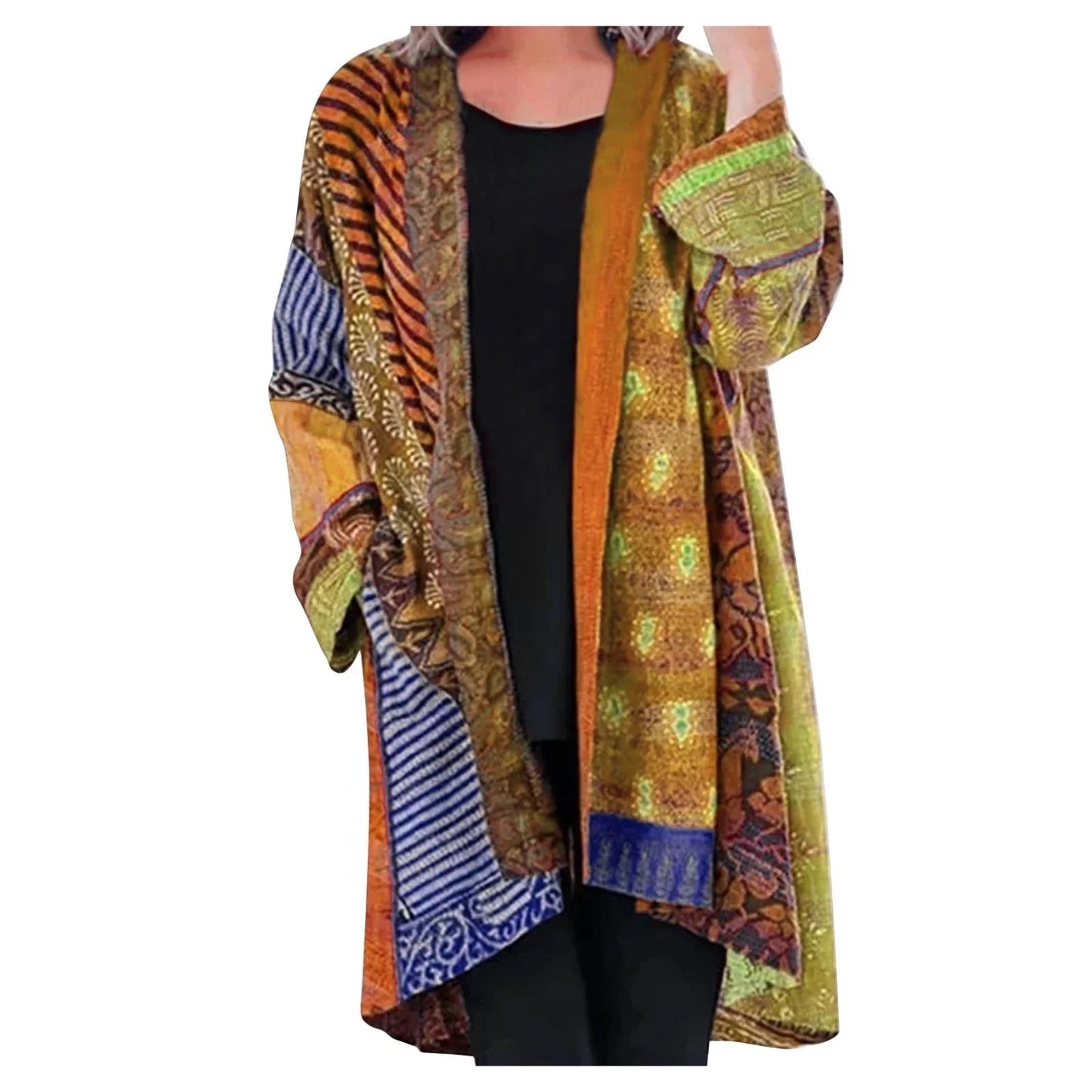 Noemi | Długi kardigan damski zimowa patchwork