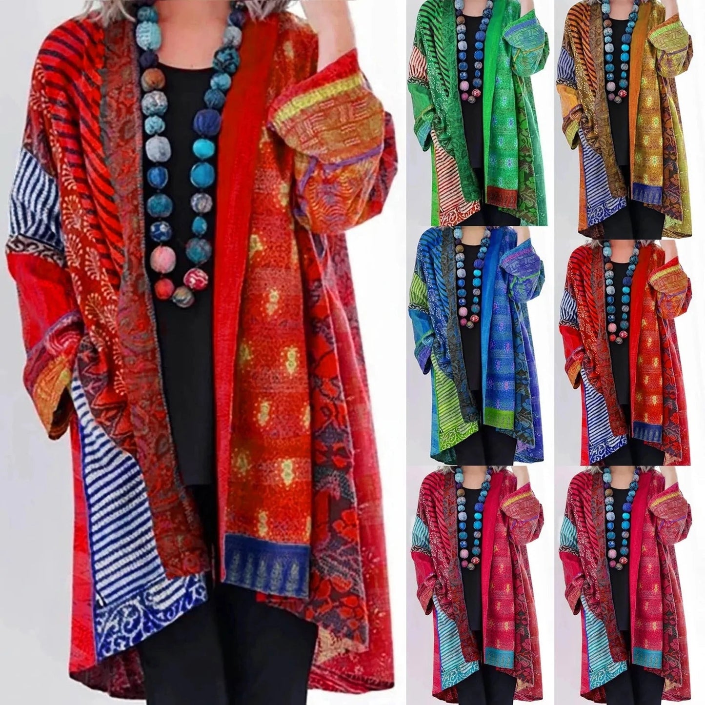 Noemi | Długi kardigan damski zimowa patchwork