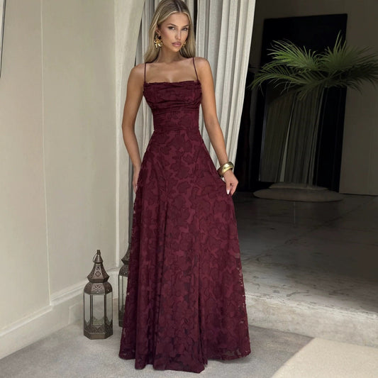 Karolina | Sukienka damska maxi letnia z aplikacjami z kwiecistej koronki