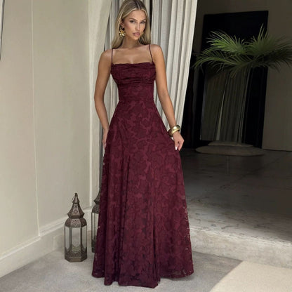 Karolina | Sukienka damska maxi letnia z aplikacjami z kwiecistej koronki