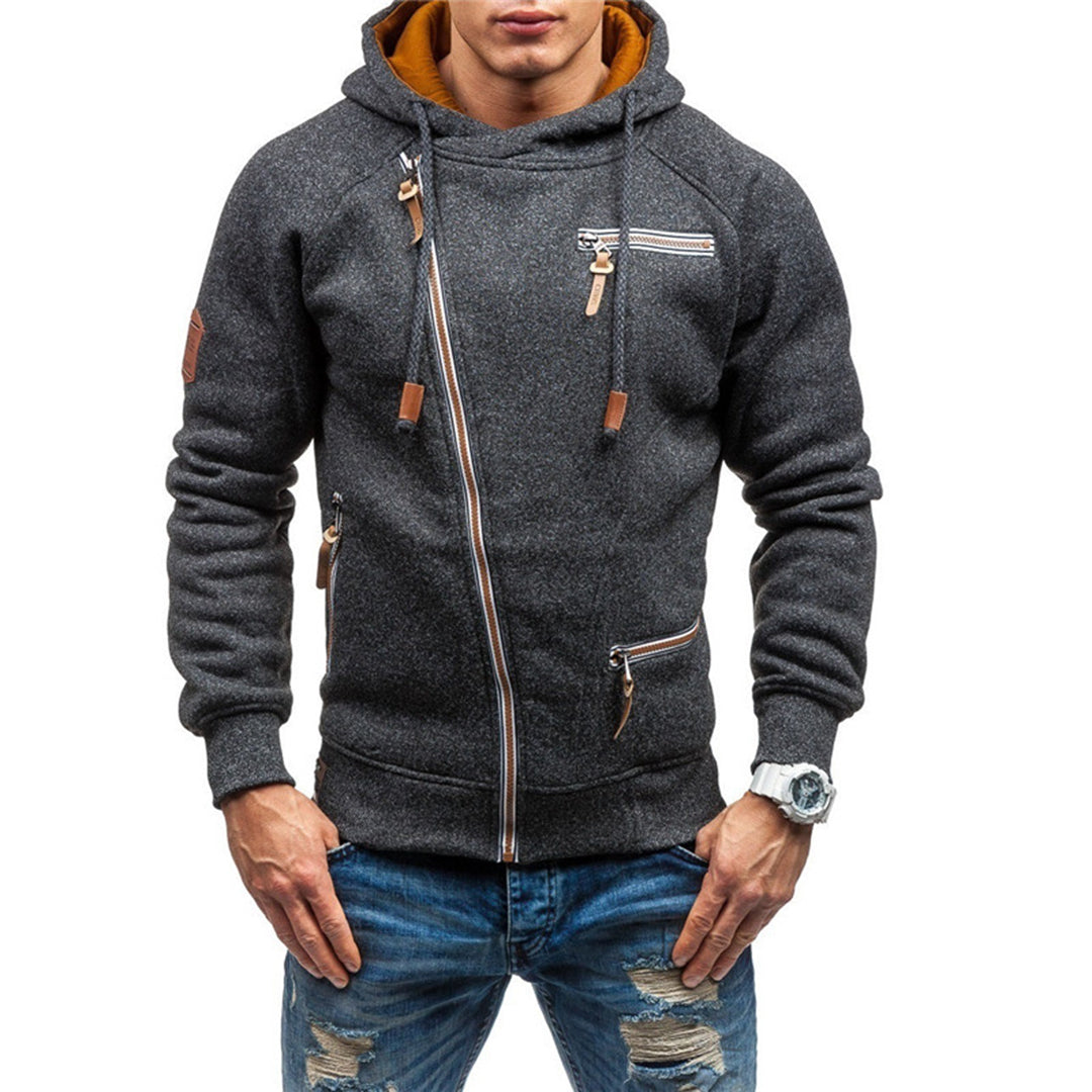 Paul | Bluza męska zimowa z kapturem i skośnym zamkiem