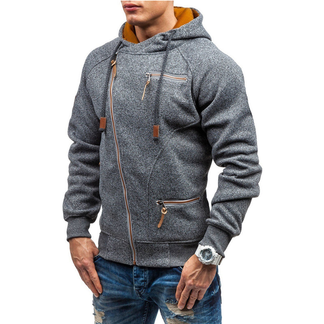 Paul | Bluza męska zimowa z kapturem i skośnym zamkiem