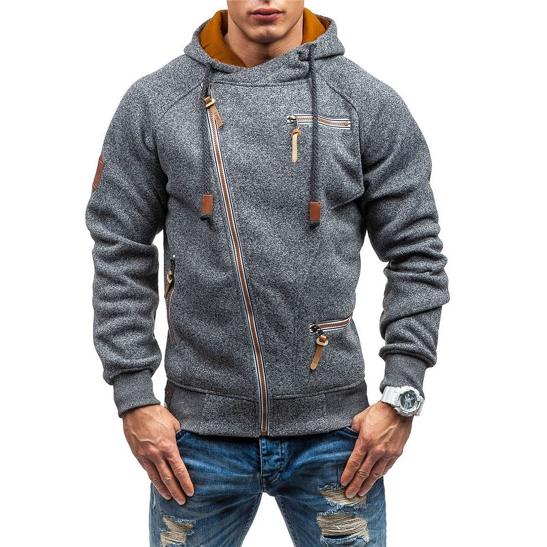 Paul | Bluza męska zimowa z kapturem i skośnym zamkiem