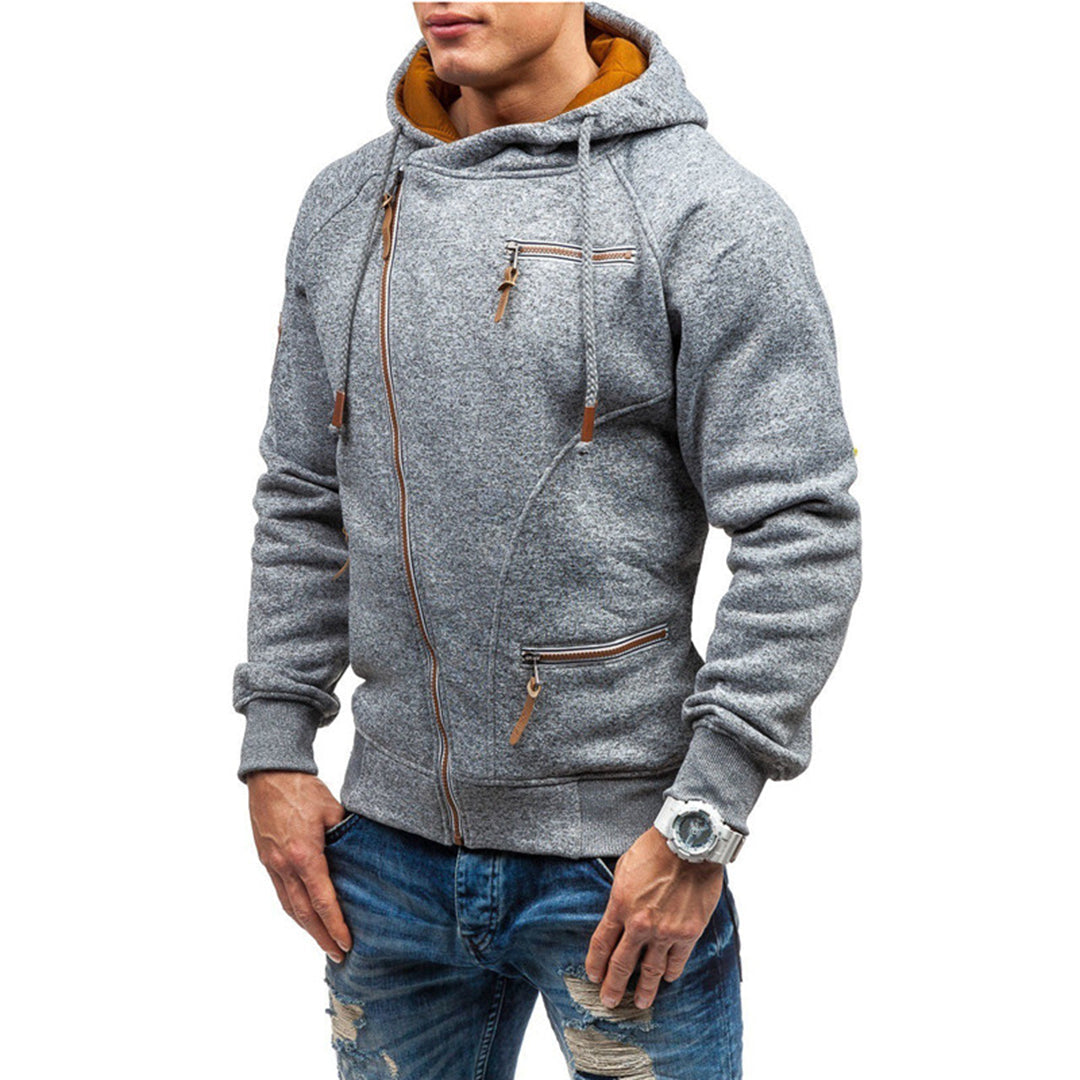 Paul | Bluza męska zimowa z kapturem i skośnym zamkiem