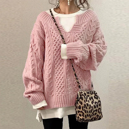 Nina | Sweter damski zimowy oversize w kablowym splocie