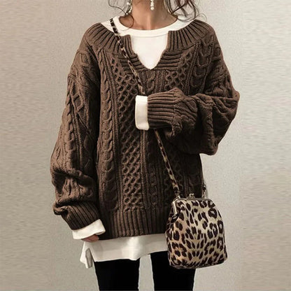 Nina | Sweter damski zimowy oversize w kablowym splocie