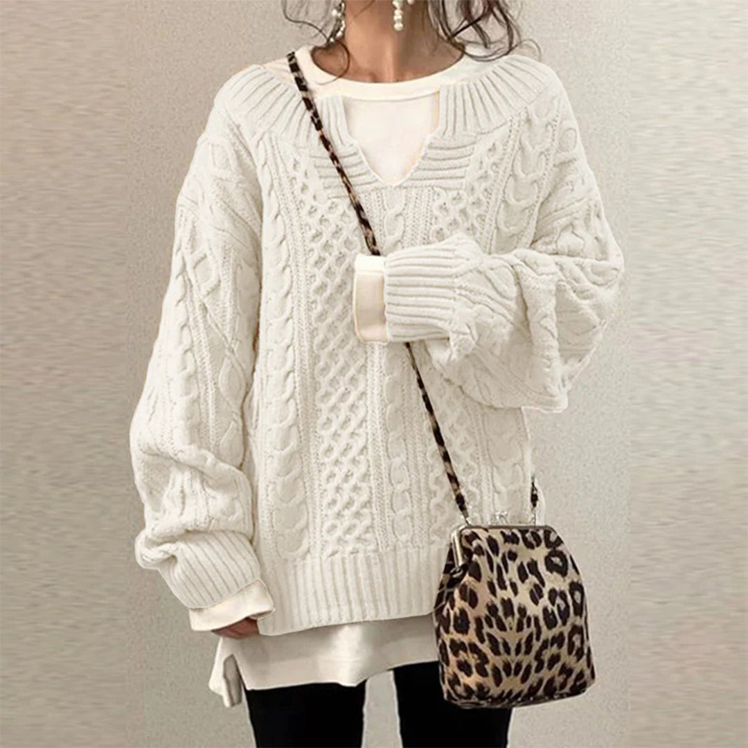 Nina | Sweter damski zimowy oversize w kablowym splocie