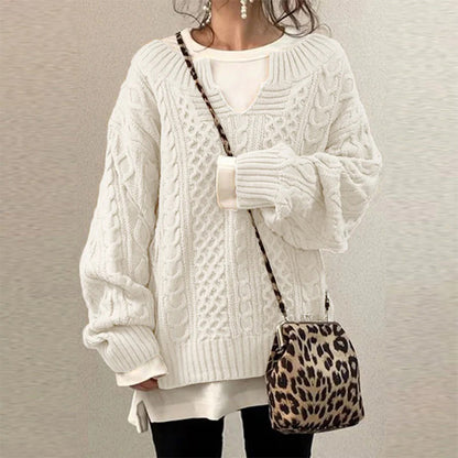 Nina | Sweter damski zimowy oversize w kablowym splocie