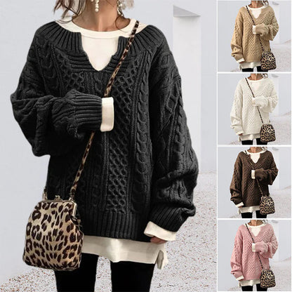 Nina | Sweter damski zimowy oversize w kablowym splocie