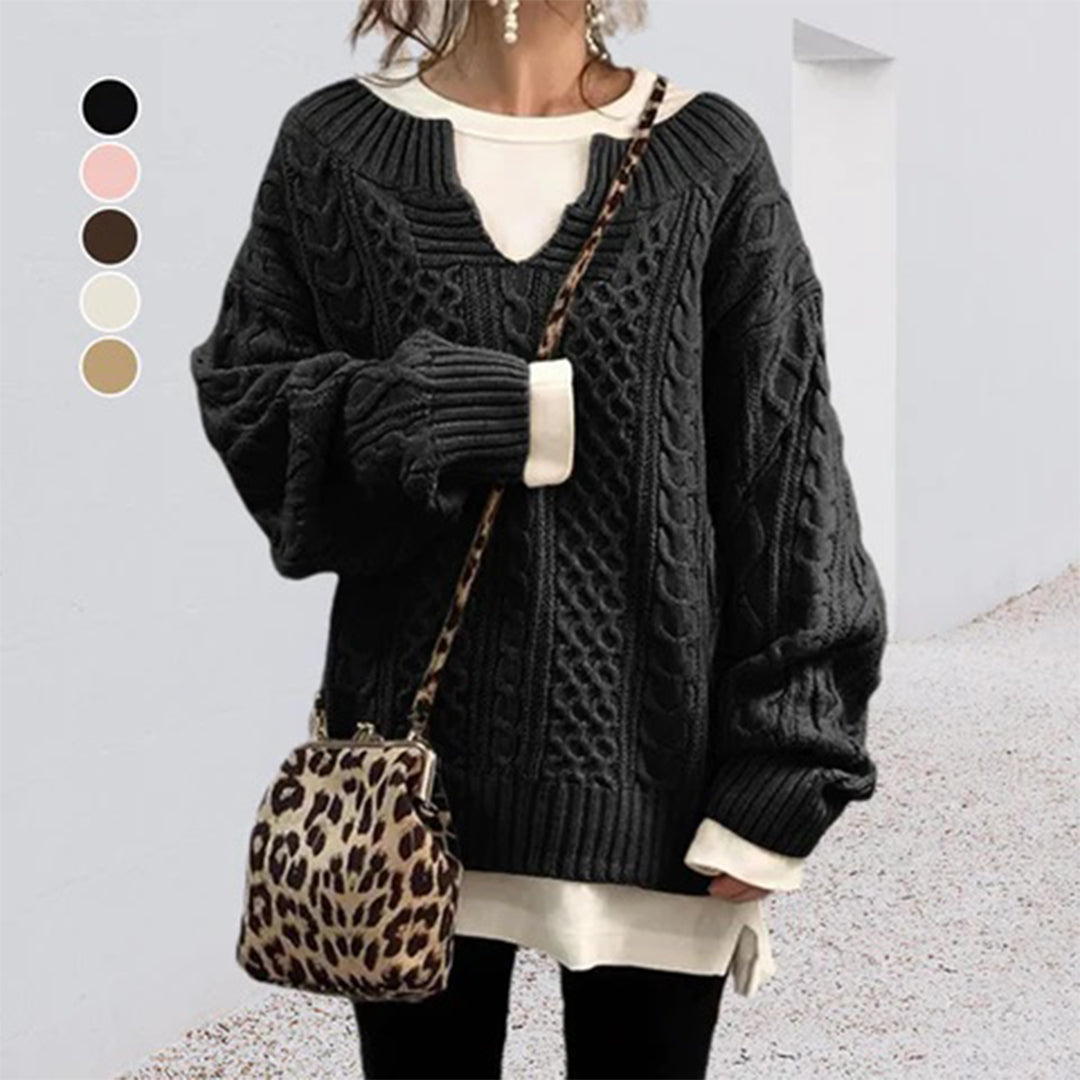 Nina | Sweter damski zimowy oversize w kablowym splocie