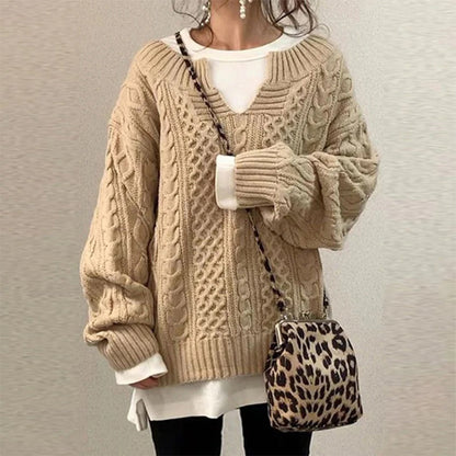 Nina | Sweter damski zimowy oversize w kablowym splocie