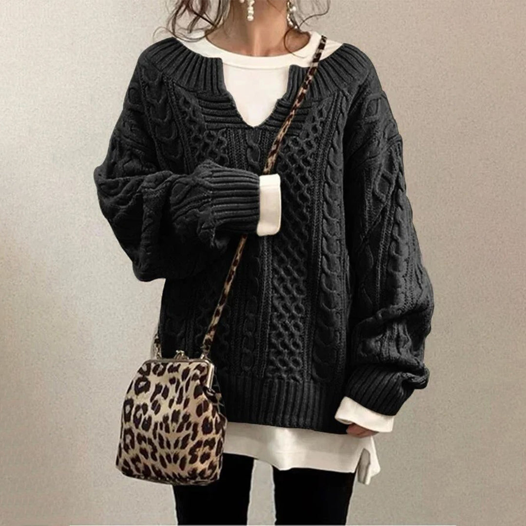 Nina | Sweter damski zimowy oversize w kablowym splocie