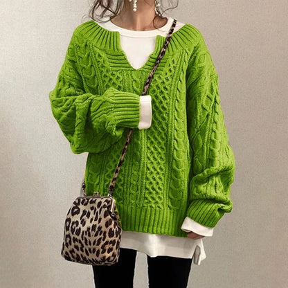 Nina | Sweter damski zimowy oversize w kablowym splocie