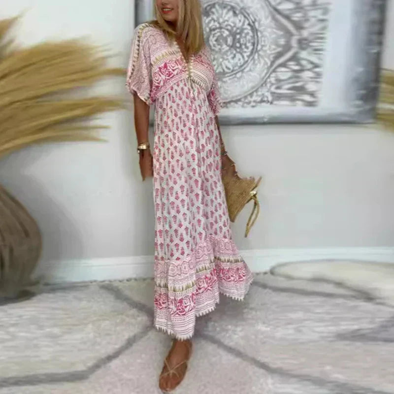 Alicja | Sukienka damska maxi letnia w stylu boho z nadrukiem