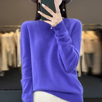 Sweter damski wełniany klasyczny z okrągłym dekoltem