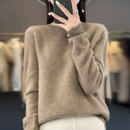 Sweter damski wełniany klasyczny z okrągłym dekoltem