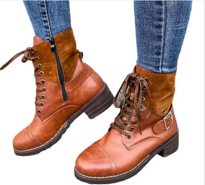 Lucyna | Sznurowane buty z klamrą damskie