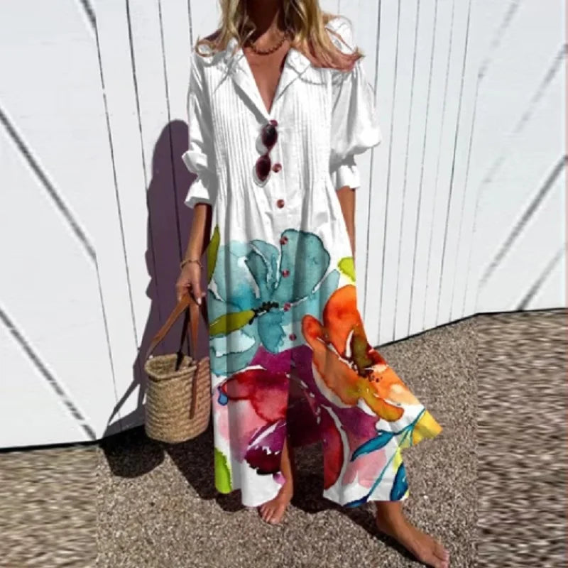 Kornelia | Sukienka maxi damska w stylu boho z dekoltem w serek