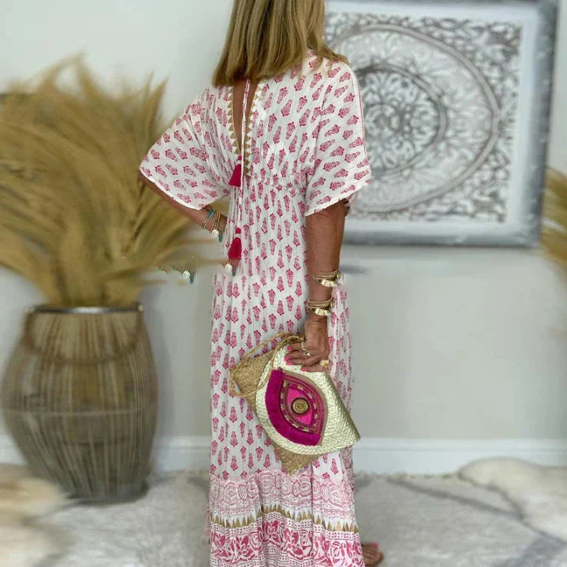 Alicja | Sukienka damska maxi letnia w stylu boho z nadrukiem