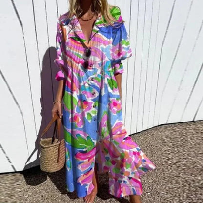 Kornelia | Sukienka maxi damska w stylu boho z dekoltem w serek